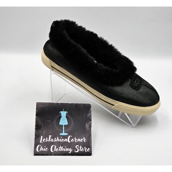 UGG Australia Women's Black Suede Fuzzy Lined Rylan Skimmer Slippers Size 8 2977 - Picture 13 of 16